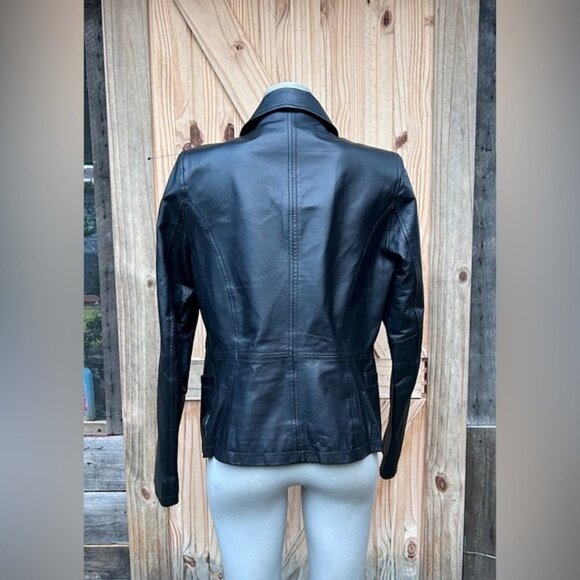 Vintage Y2K Croft & Barrow Short Black Leather Zip Up Jacket~M~ - Picture 4 of 7